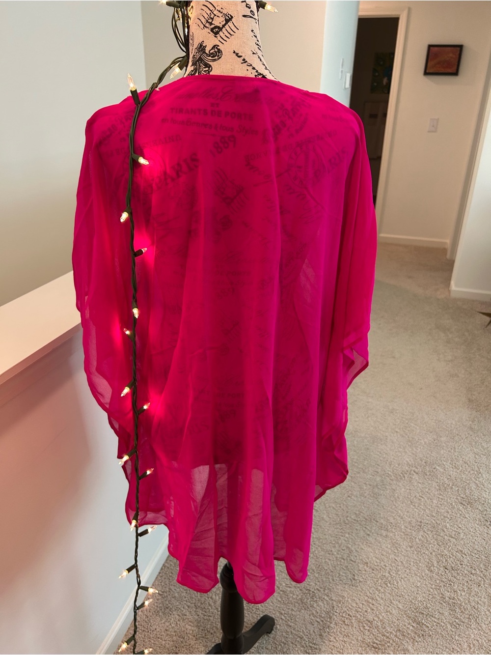 Spiaggia Dolce Hot Pink Embroidered V-Neck Sheer Tunic L/XL - Picture 9 of 10